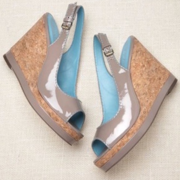 Boden Slingback Wedges Patent Leather Sandals Tan